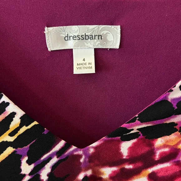 Dressbarn Printed Purple and Pink Ruched Sheath Dress | Size 4 - Picture 2 of 4